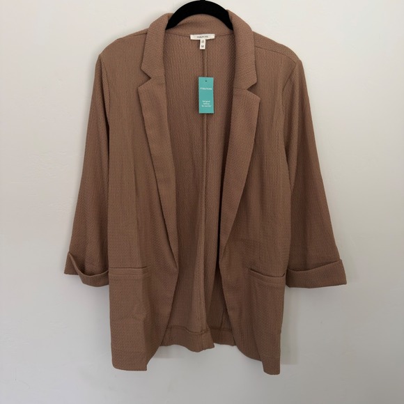 Maurices Jackets & Blazers - Maurices Womens Tan Brown Textured Open Front Cuffed Sleeve Blazer Size M NWT